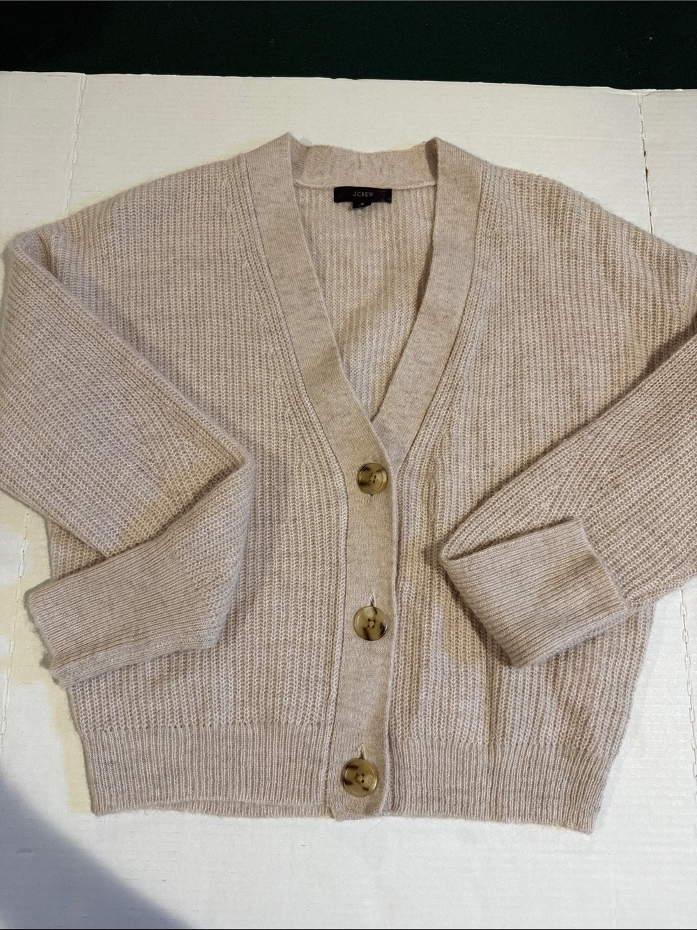 J. Crew Light Beige Button-Front Ribbed V-Neck Cardigan
